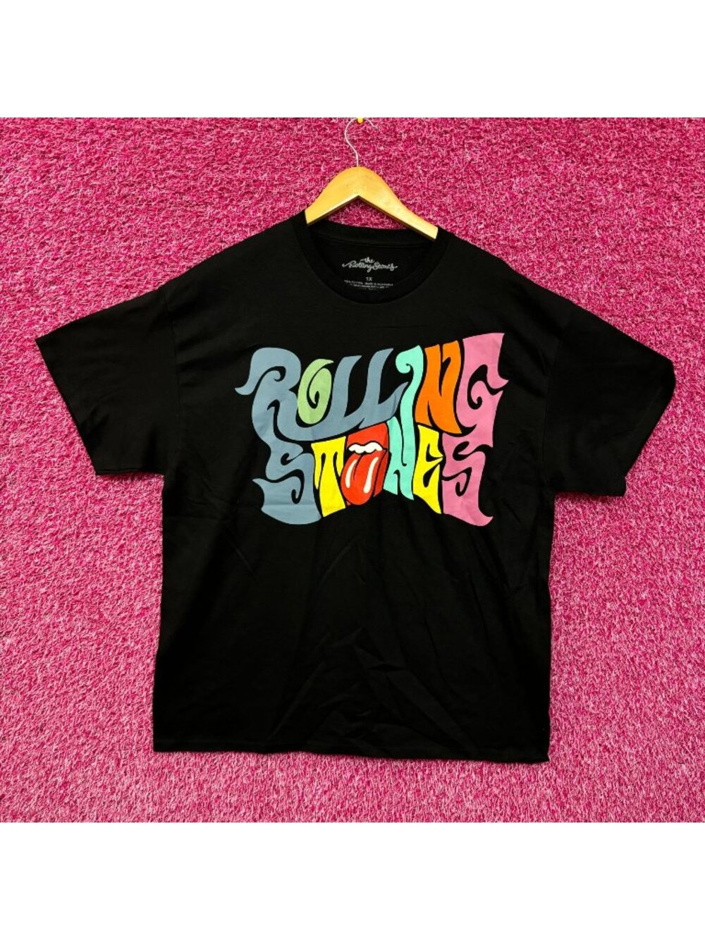 The Rolling Stones Groovy Spellout with Hot Lips Rock Tee 1X